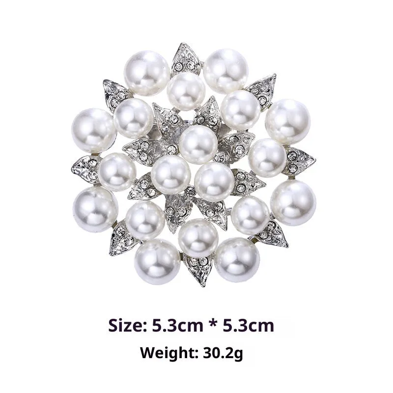 Minimalist pearl floral brooch with diamond flower detail in alloy, sweet and cool style, available in multiple colours