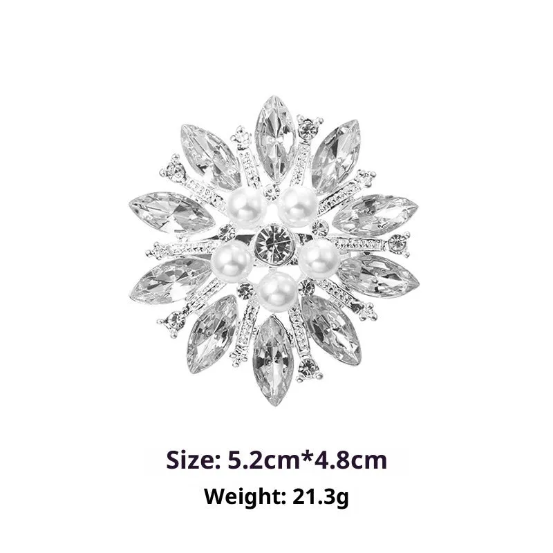 Minimalist pearl floral brooch with diamond flower detail in alloy, sweet and cool style, available in multiple colours