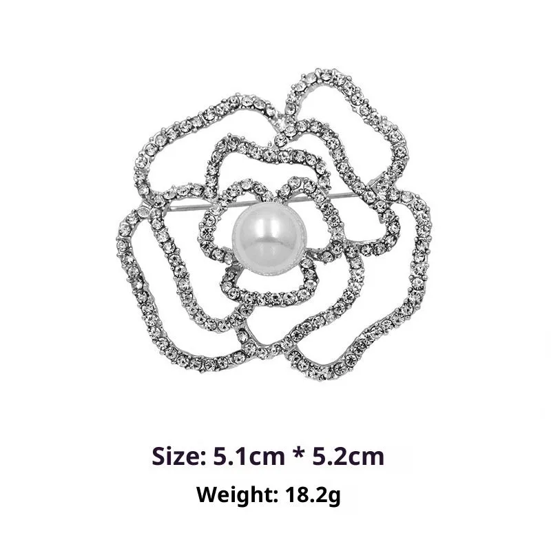 Minimalist pearl floral brooch with diamond flower detail in alloy, sweet and cool style, available in multiple colours