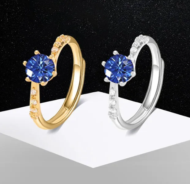 Women's adjustable open copper ring in platinum colour, geometric U-shape with round element, Korean style