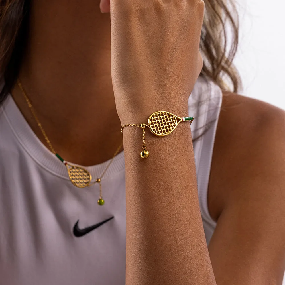 Women's titanium steel tennis racket pendant necklace with electroplated finish on stainless steel regular chain