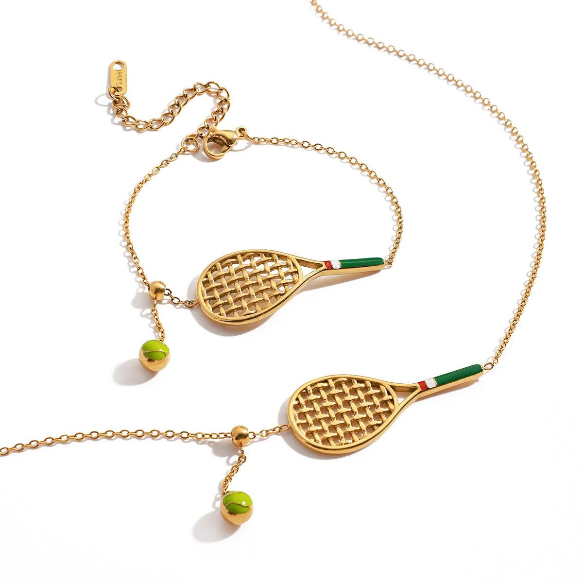 Women's titanium steel tennis racket pendant necklace with electroplated finish on stainless steel regular chain