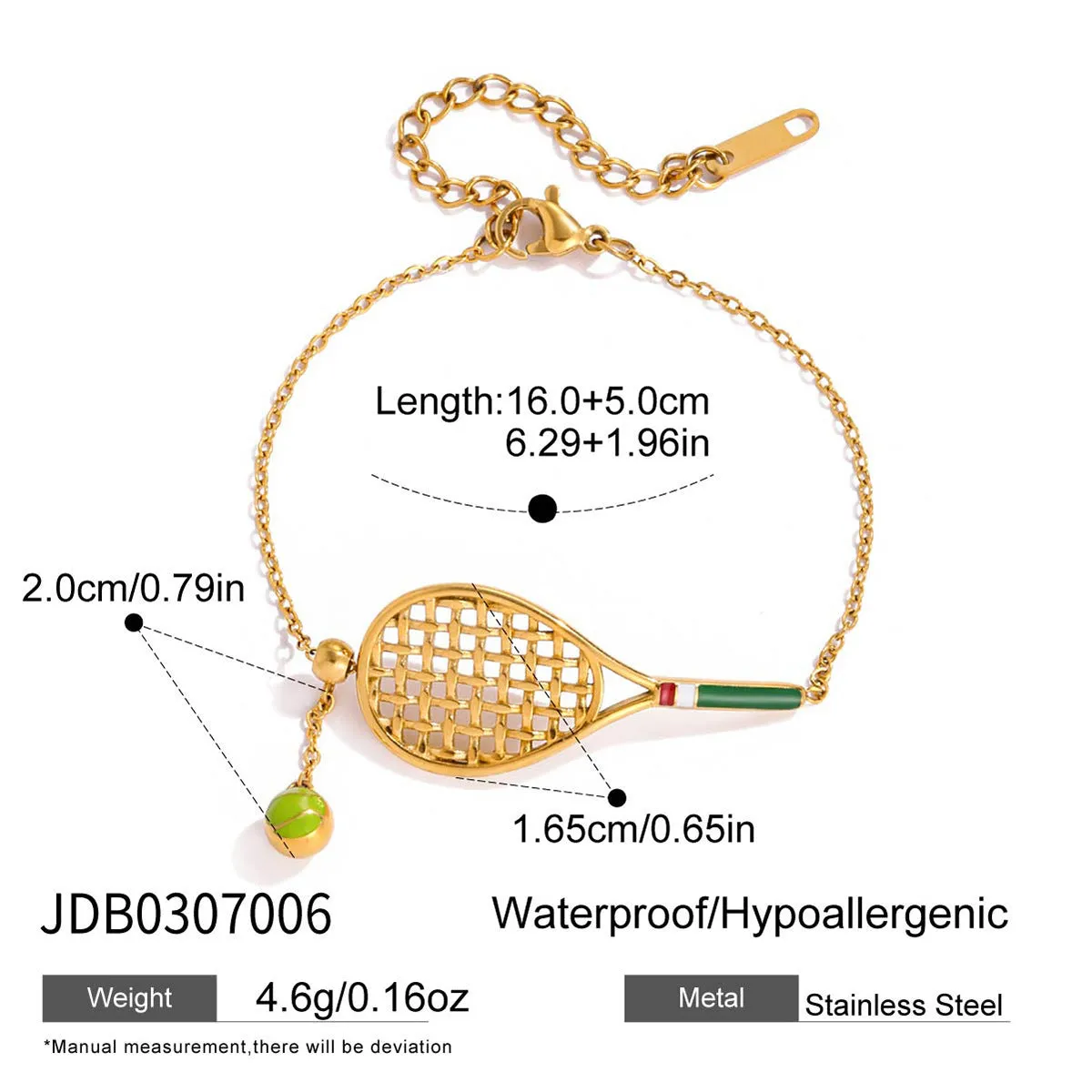 Women's titanium steel tennis racket pendant necklace with electroplated finish on stainless steel regular chain