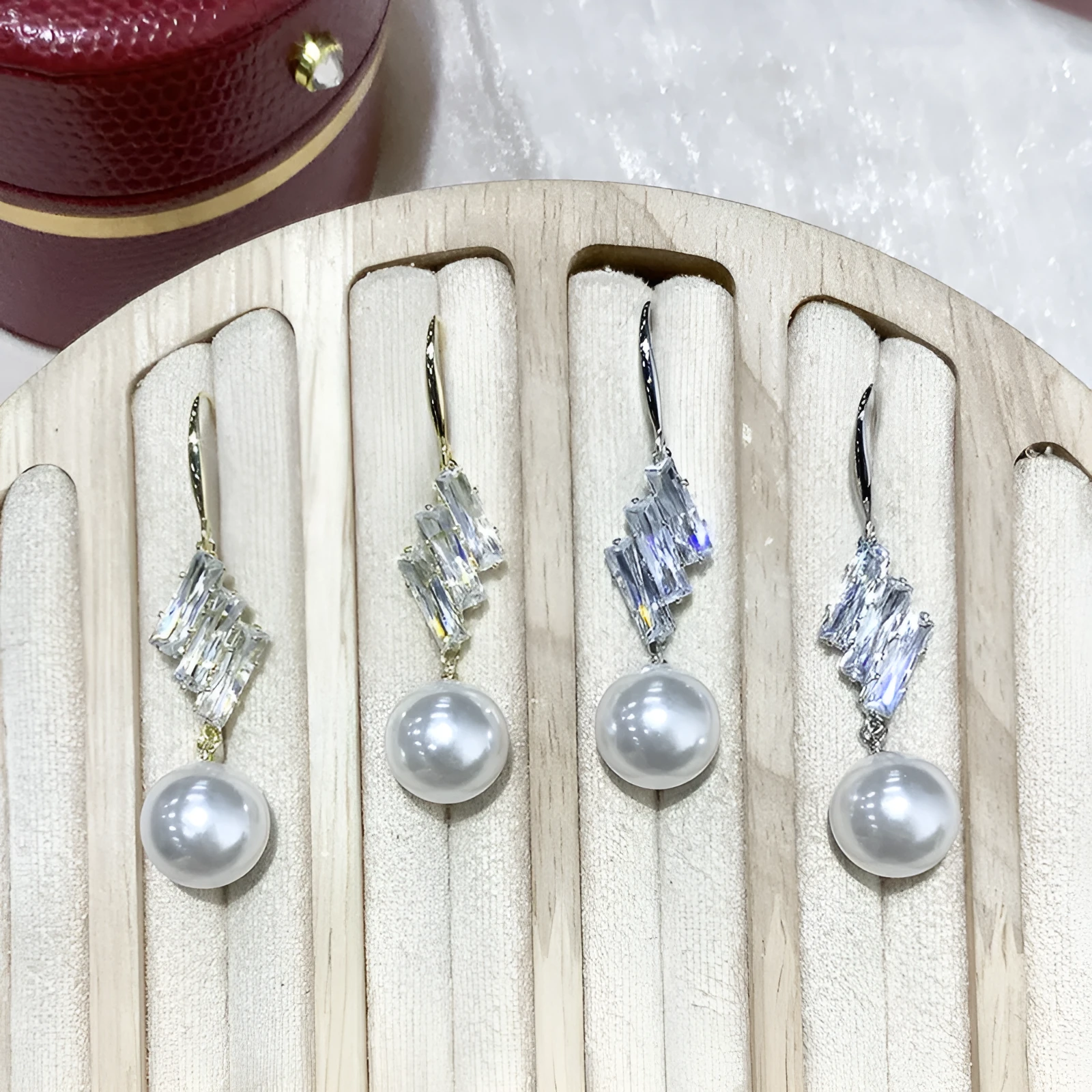 French style micro inlaid sparkling diamond pearl hook earrings in gold colour