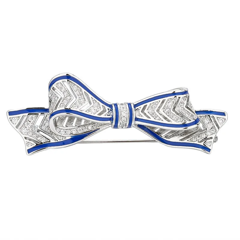 Copper oil dripping floral bow brooch for women suit cheongsam decoration fixation blue red