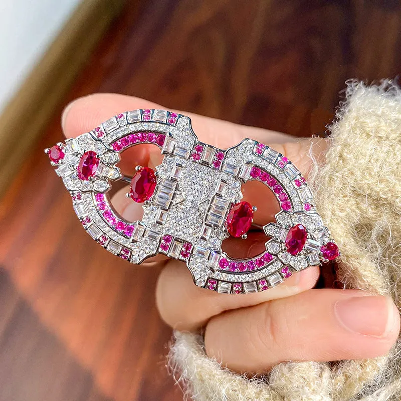 Copper oil dripping floral bow brooch for women suit cheongsam decoration fixation blue red