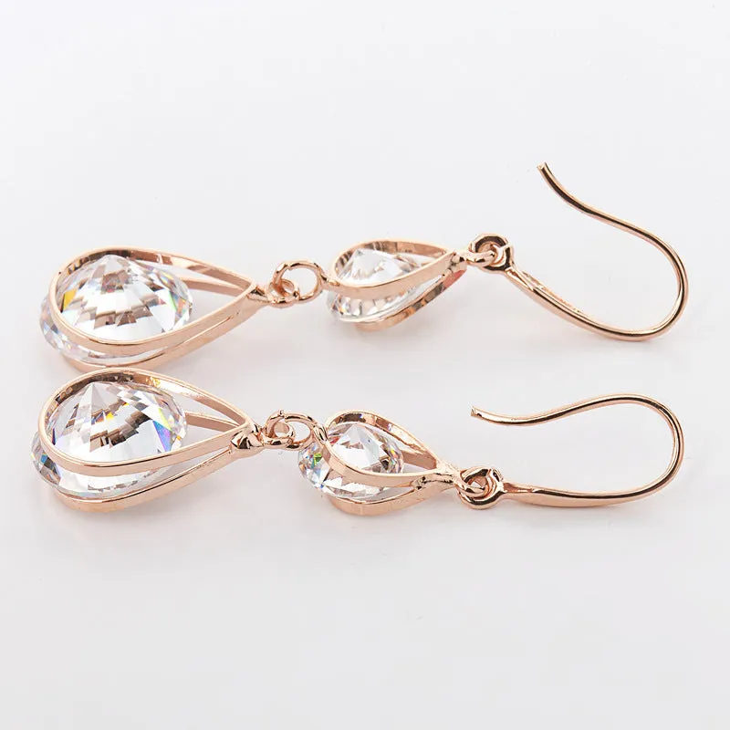 Women's teardrop earrings silver plated alloy inlaid artificial gemstones gold colour electroplating craft