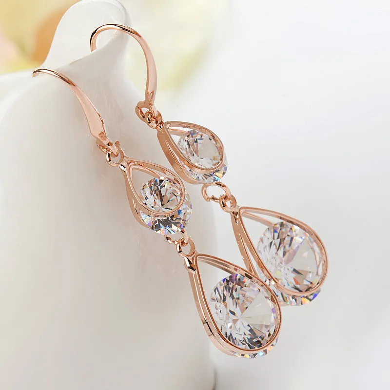 Women's teardrop earrings silver plated alloy inlaid artificial gemstones gold colour electroplating craft