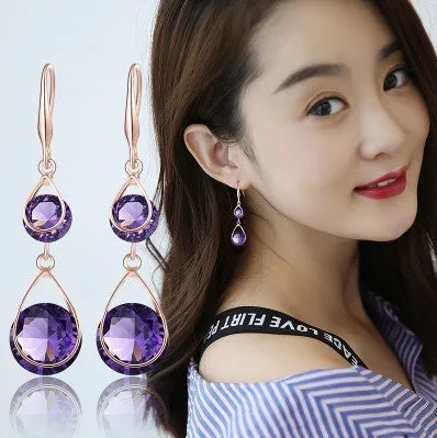 Women's teardrop earrings silver plated alloy inlaid artificial gemstones gold colour electroplating craft