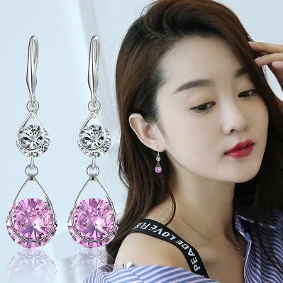Women's teardrop earrings silver plated alloy inlaid artificial gemstones gold colour electroplating craft