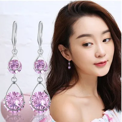 Women's teardrop earrings silver plated alloy inlaid artificial gemstones gold colour electroplating craft