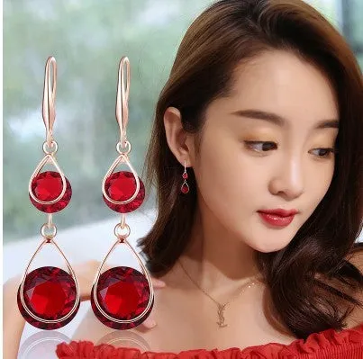 Women's teardrop earrings silver plated alloy inlaid artificial gemstones gold colour electroplating craft
