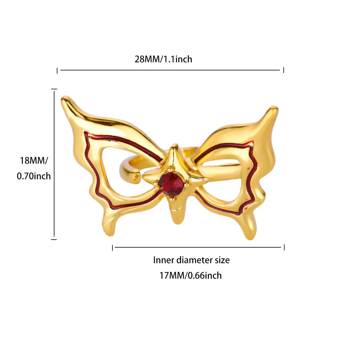 Ice blue oil drop butterfly open ring on copper with adjustable opening for women