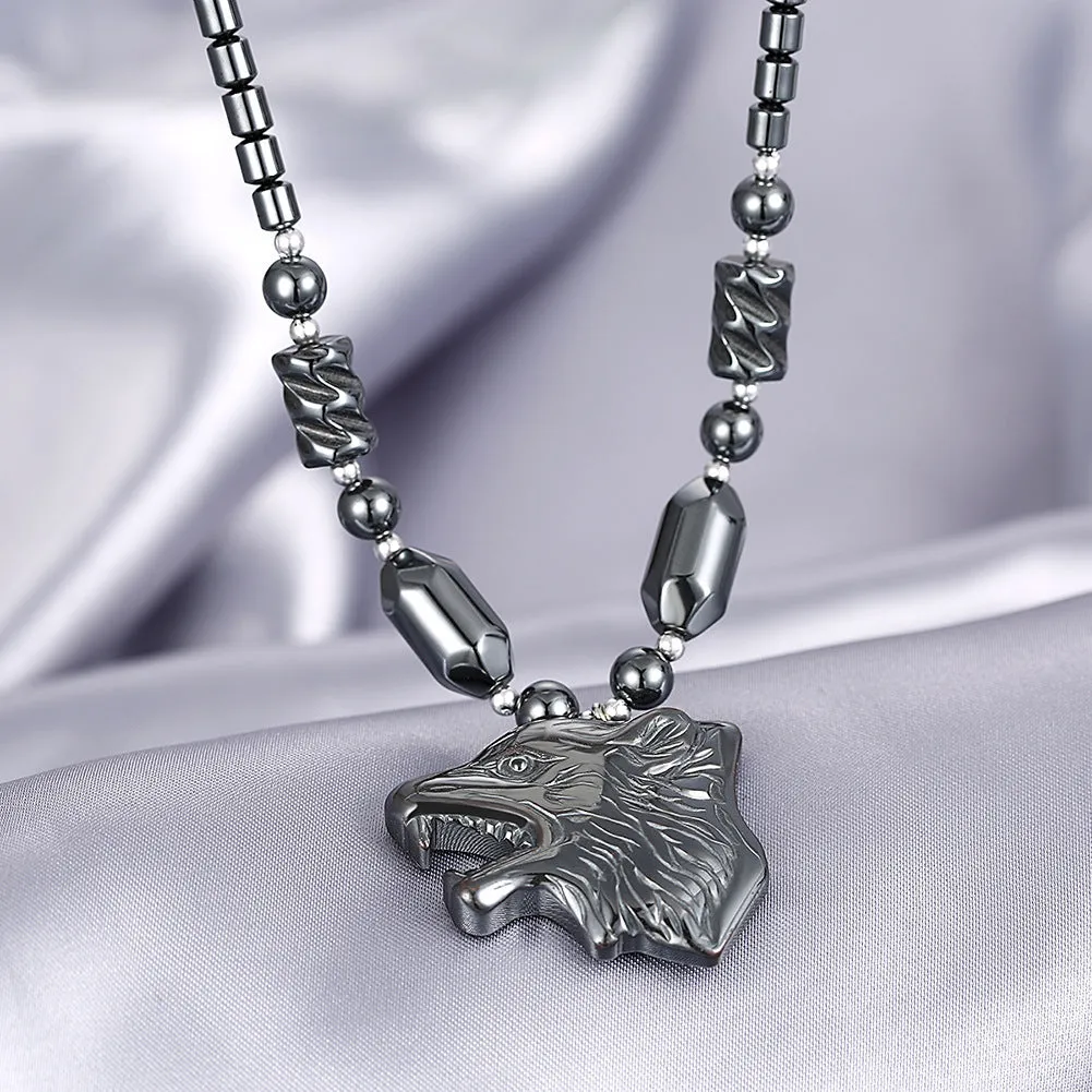 Milk Tea exaggerated wolf head necklace with copper pendant and water wave chain