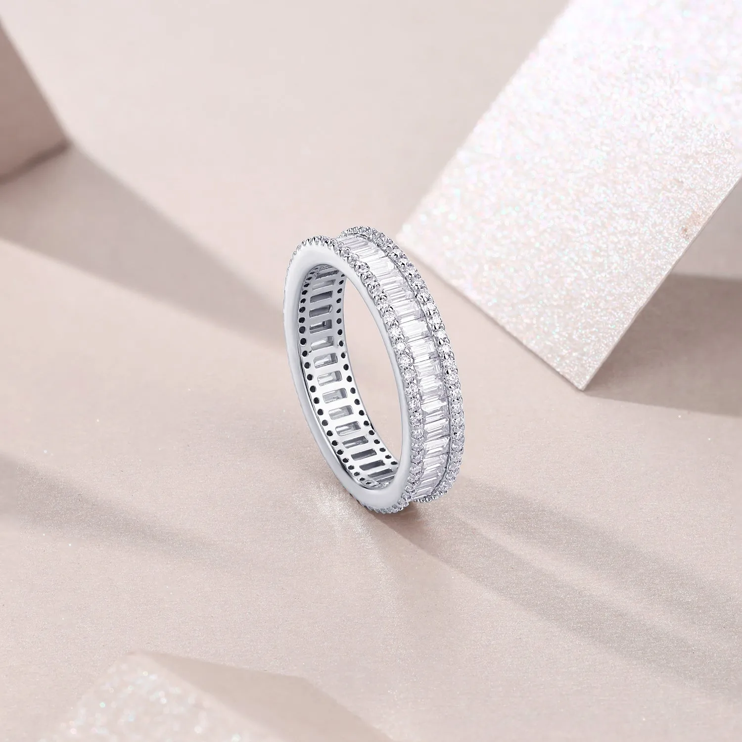 Studded With Stars moissanite wedding ring set on S925 silver platinum-plated band in gift box