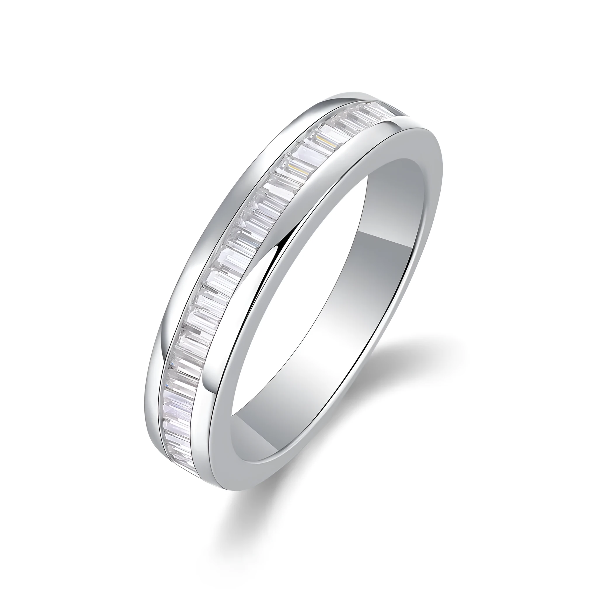 Square moissanite wedding ring set in S925 silver with platinum plating, gift box and GRA certificate