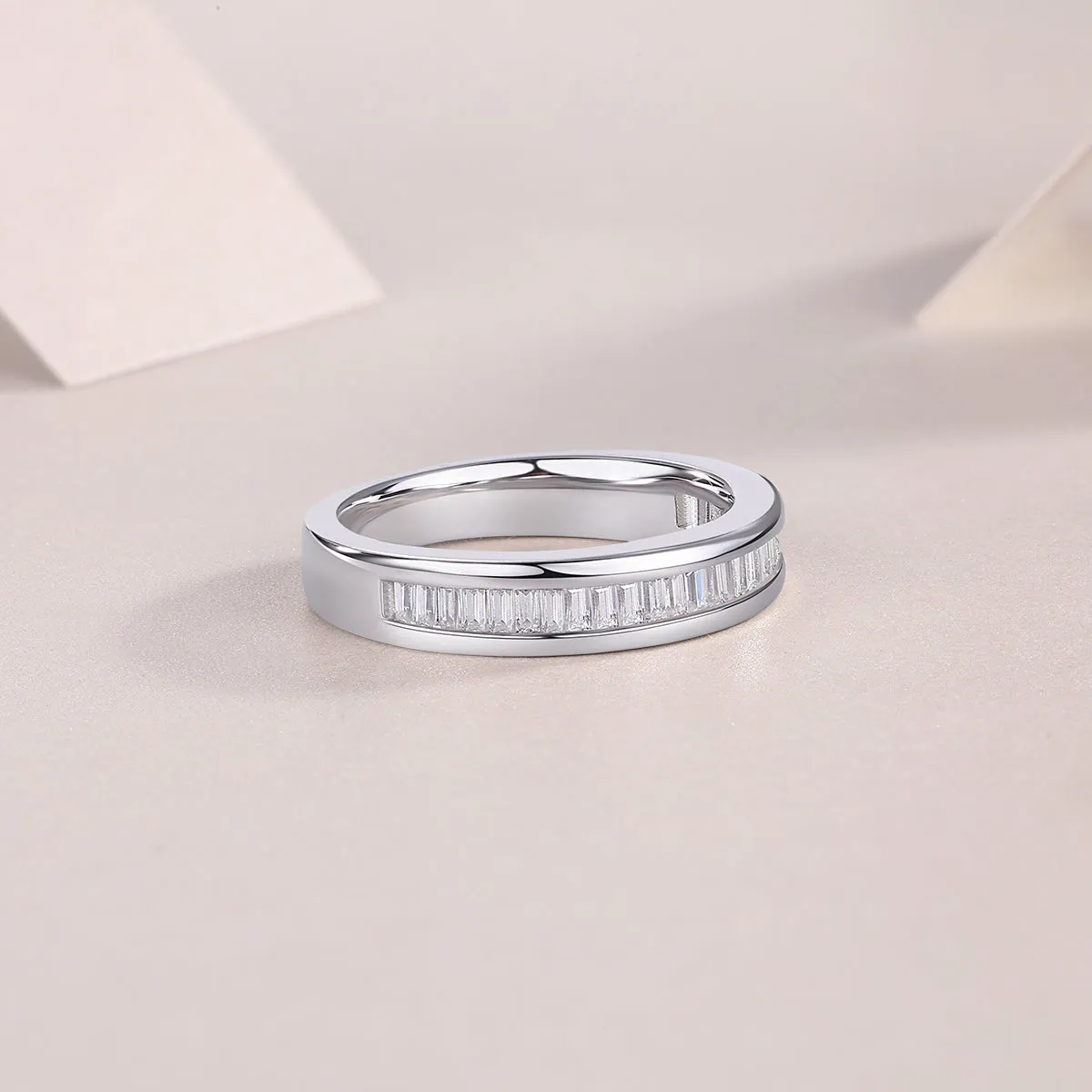 Square moissanite wedding ring set in S925 silver with platinum plating, gift box and GRA certificate