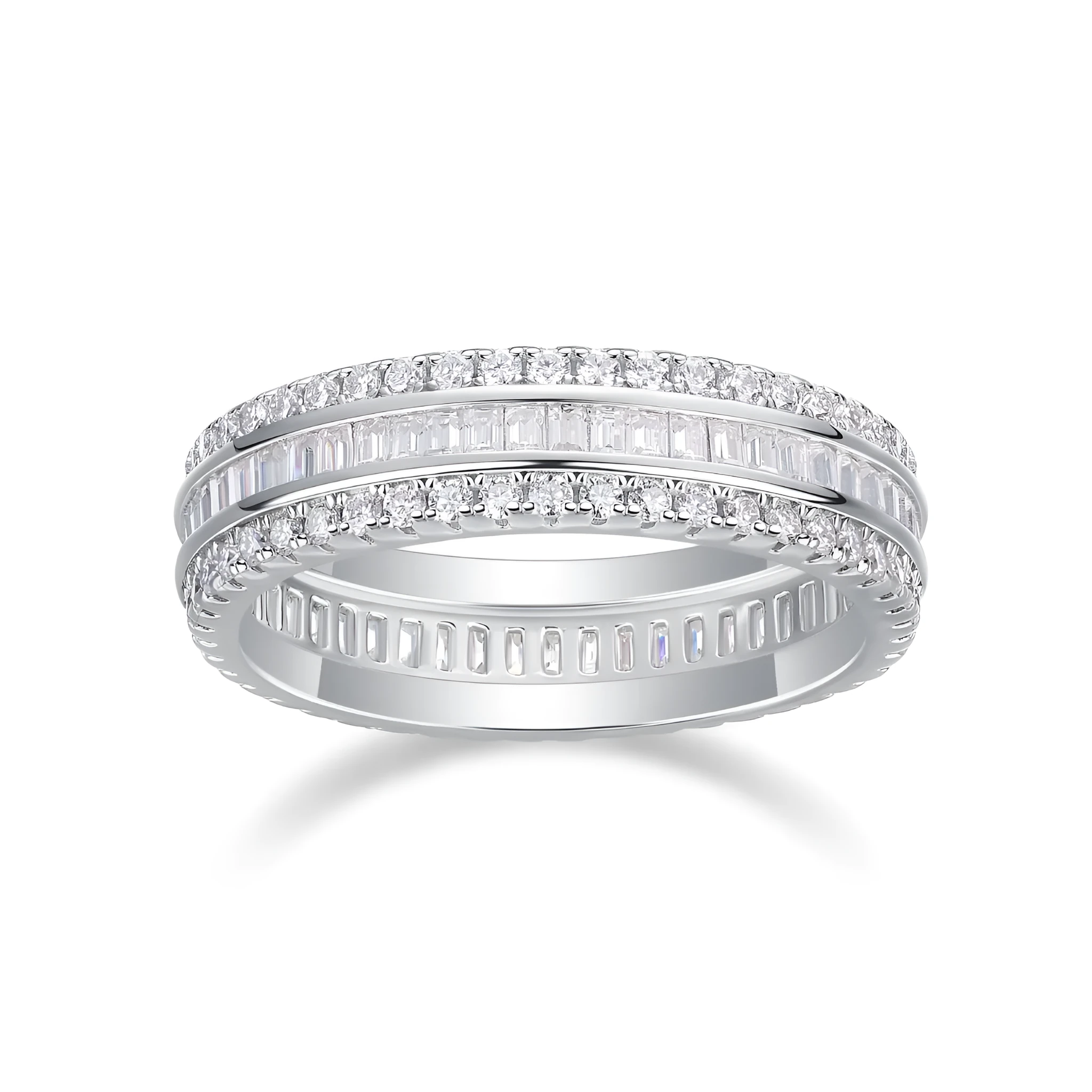 Moissanite wedding ring set with S925 silver and platinum plating, stone under 0.1 carat, in gift box