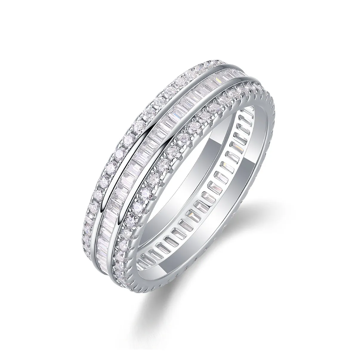 Moissanite wedding ring set with S925 silver and platinum plating, stone under 0.1 carat, in gift box