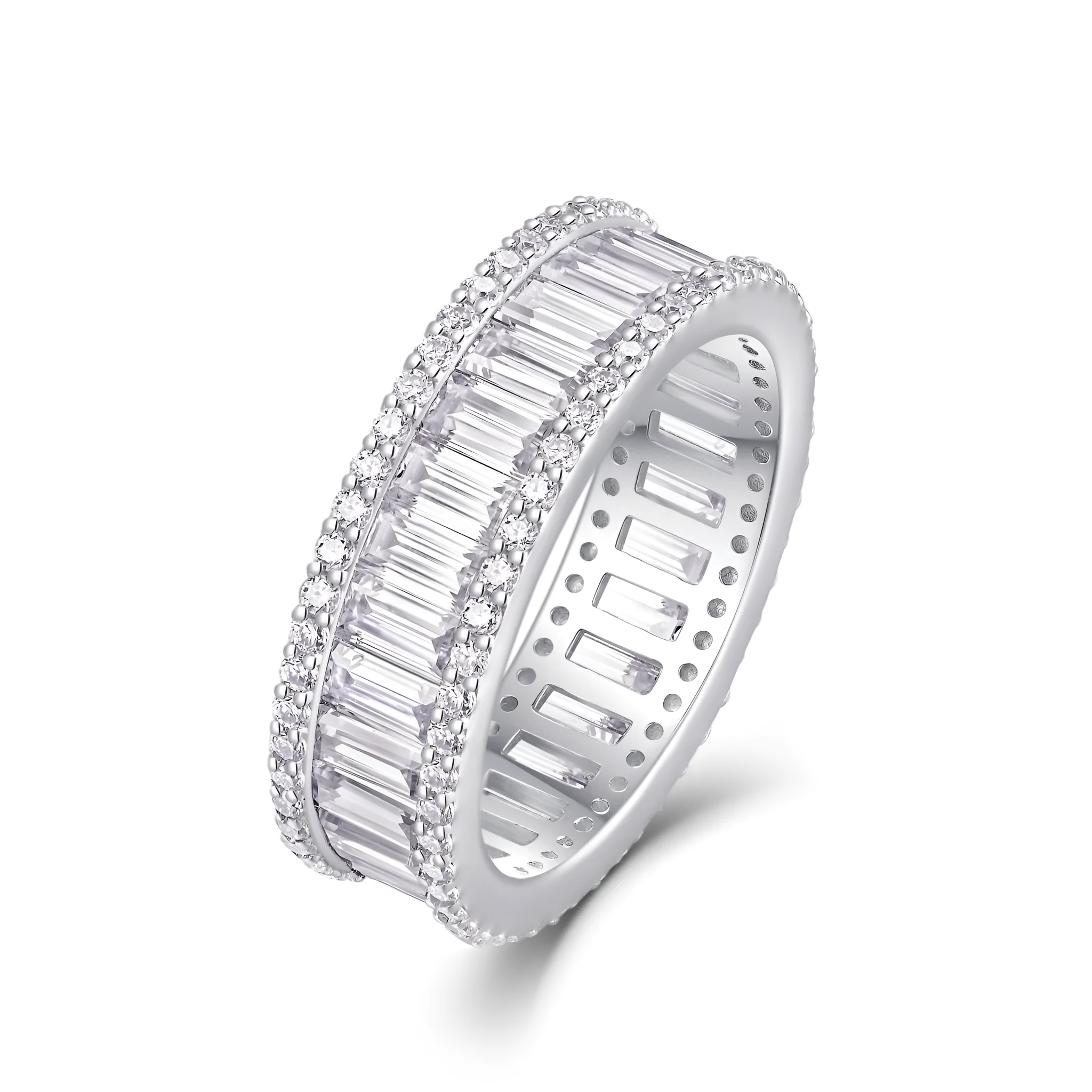 Square moissanite wedding ring set in platinum-plated S925 silver with GRA certificate and gift box