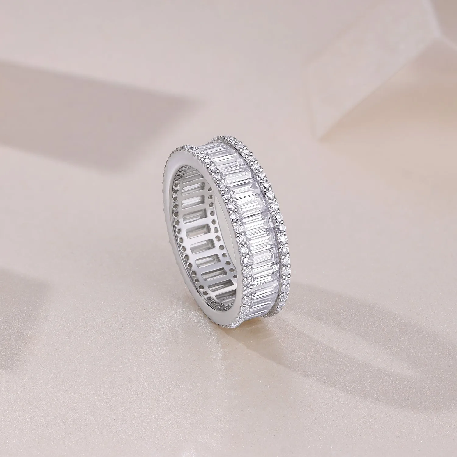 Square moissanite wedding ring set in platinum-plated S925 silver with GRA certificate and gift box