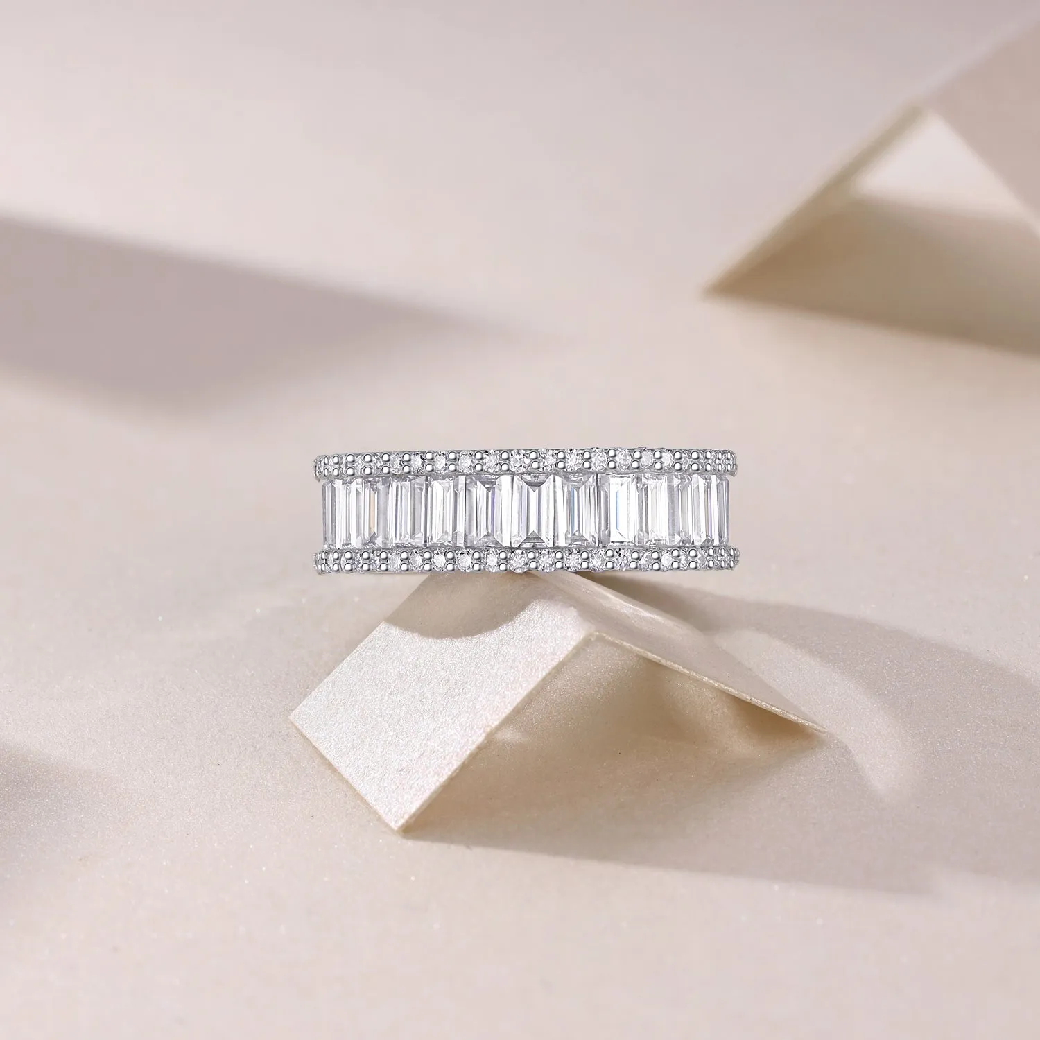 Square moissanite wedding ring set in platinum-plated S925 silver with GRA certificate and gift box