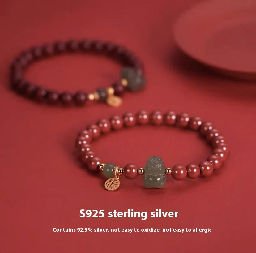 Natural Hetian Jade bracelet with zodiac design in 8mm diameter