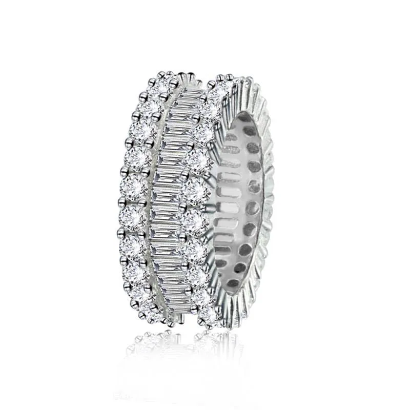 Ladies copper geometric ring with inlaid zircon stones, row drilling detail, light luxury style, size options shown