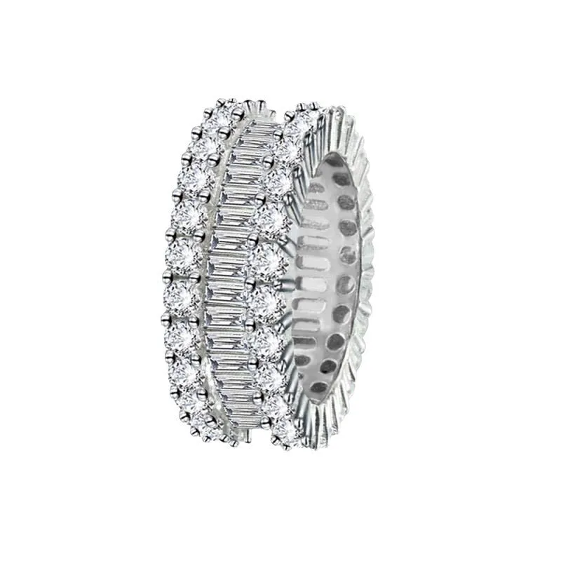 Ladies copper geometric ring with inlaid zircon stones, row drilling detail, light luxury style, size options shown