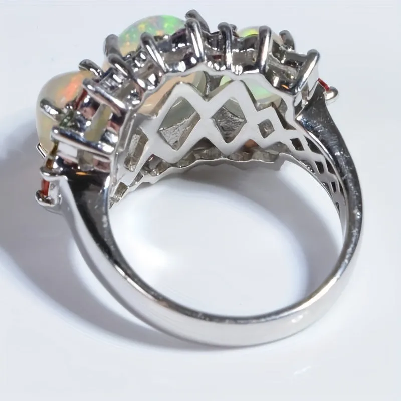 Women's retro geometric alloy ring with zircon inlay, shown in picture style colour.
