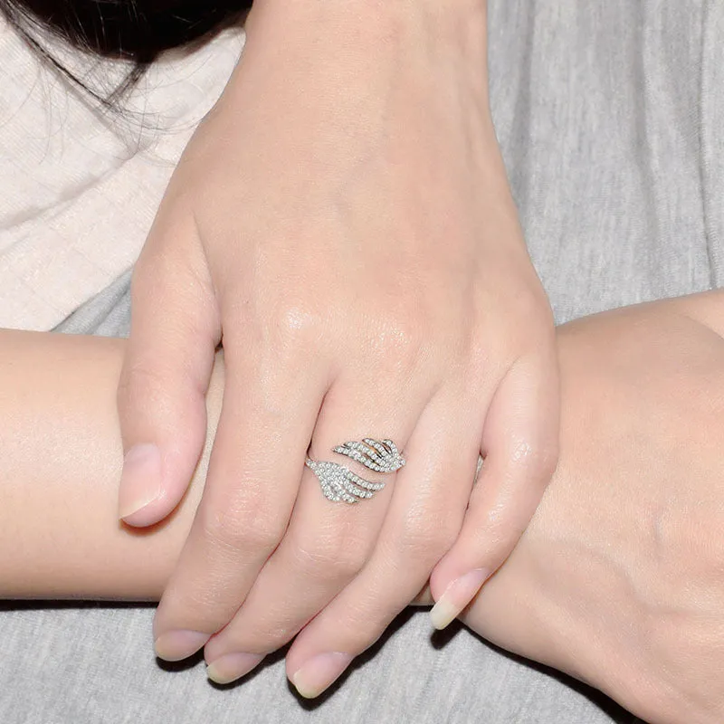 Silver electroplated winged ring for women Korean style fashion accessory
