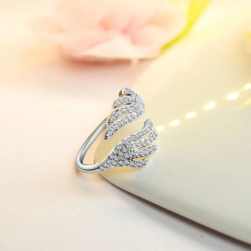 Silver electroplated winged ring for women Korean style fashion accessory