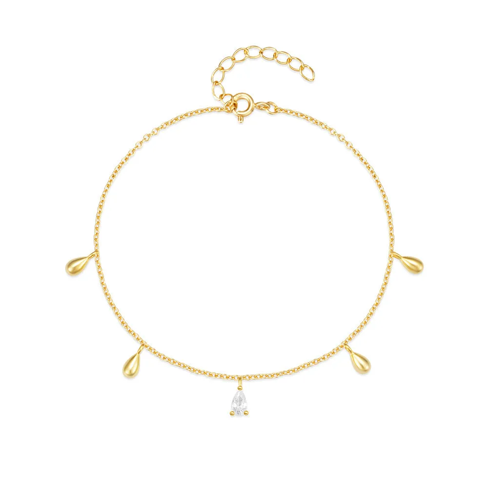 S925 sterling silver water drop diamond pendant bracelet with gold plating