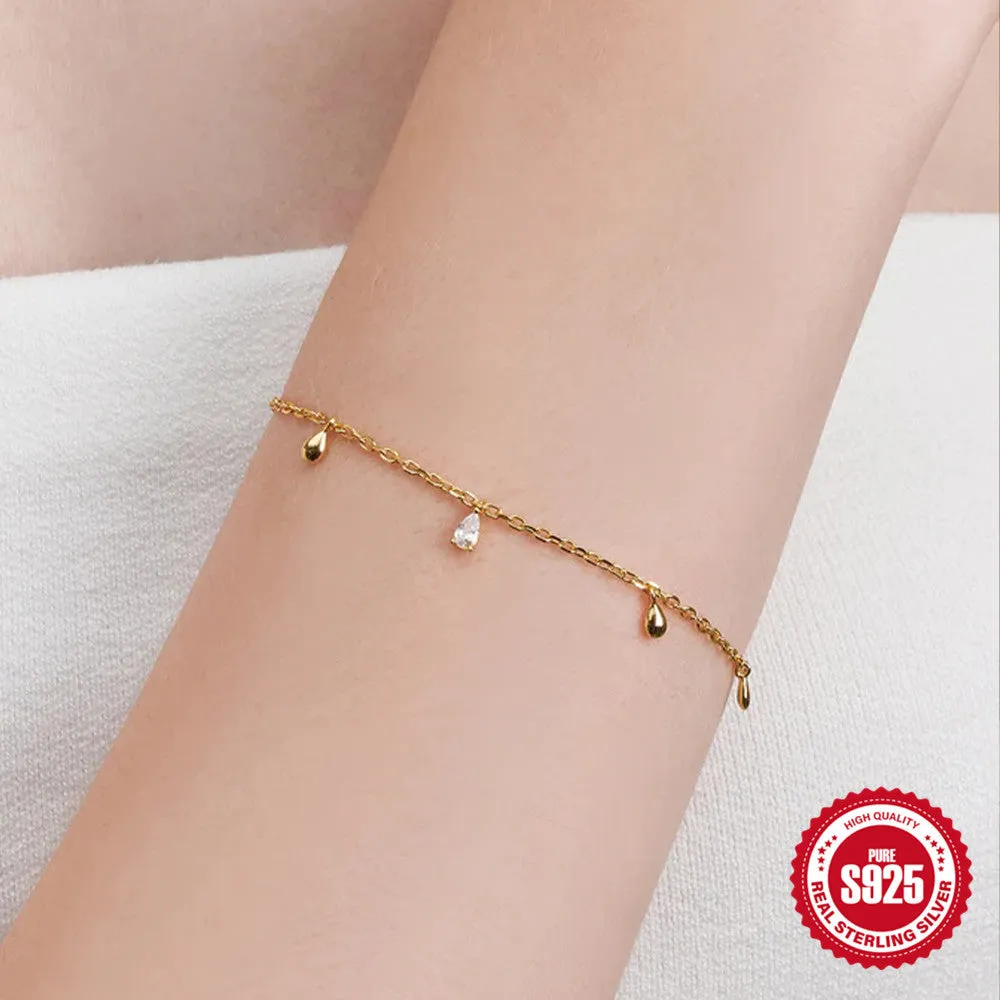 S925 sterling silver water drop diamond pendant bracelet with gold plating