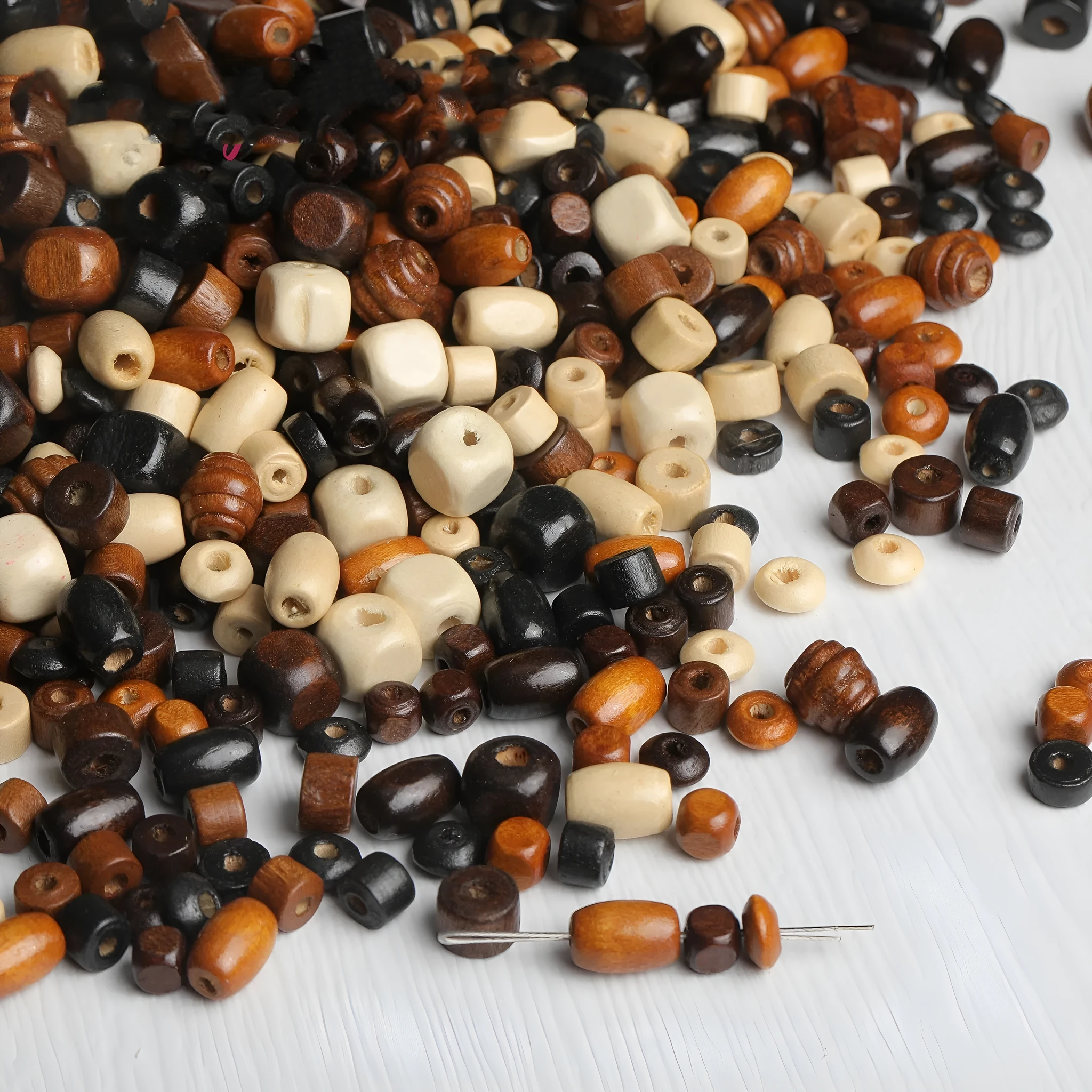 Mixed colour solid wood beads for DIY vintage jewellery making with ethnic style