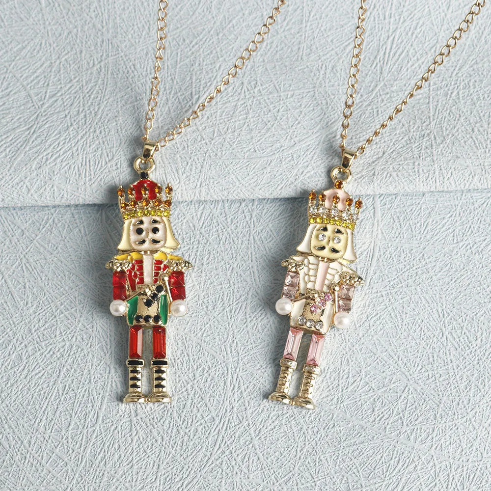 Fashion nutcracker necklace with cartoon character pendant in zinc alloy cross chain, unisex design