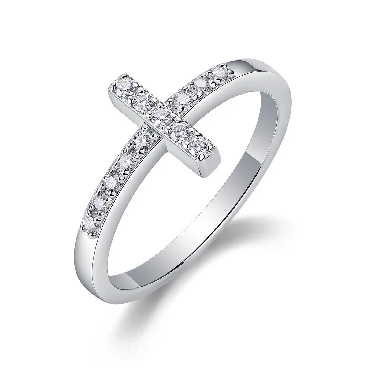 The Holy Light Cross wedding ring set with moissanite stone in gold-plated S925 silver on gift box