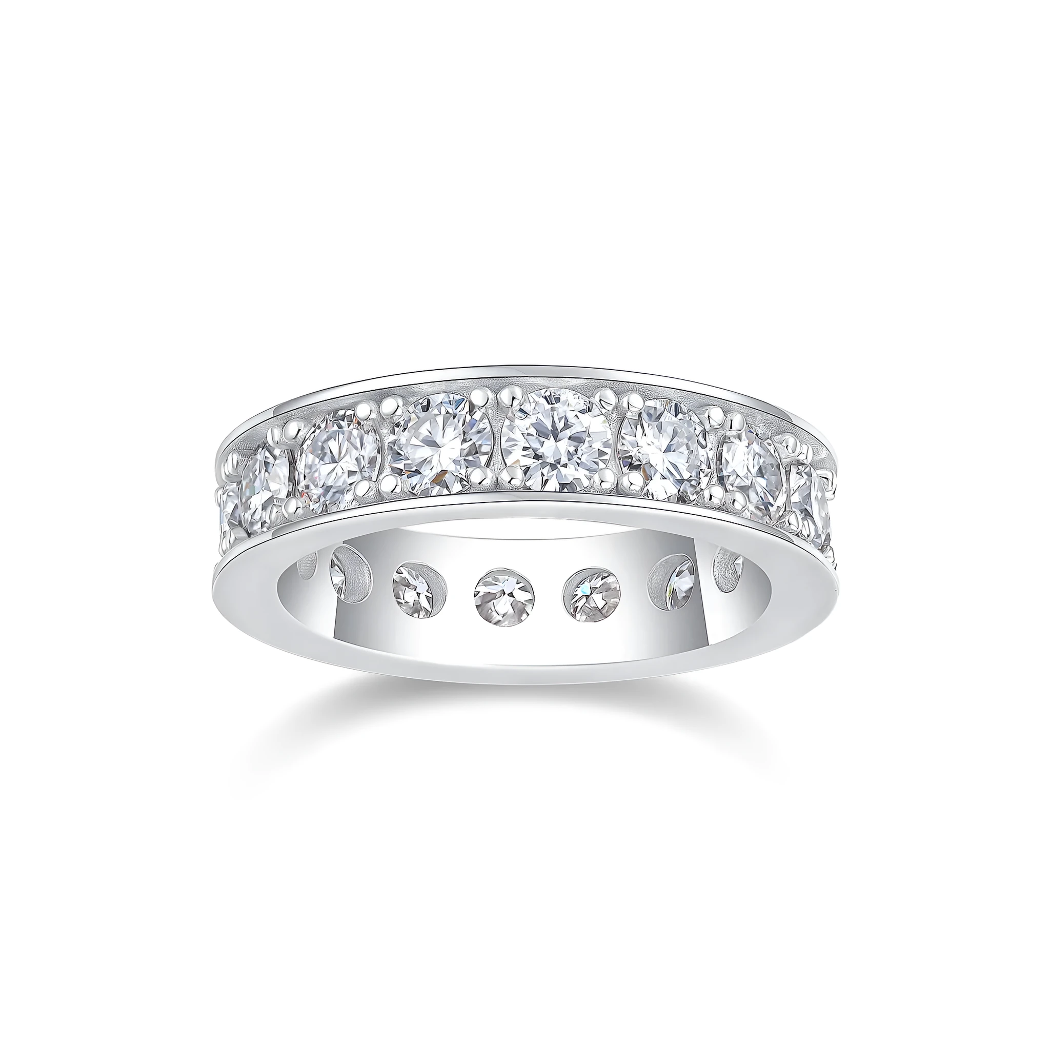Flowing Cloud Passion wedding ring set with 0.3-carat moissanite in S925 silver with platinum plating on white background