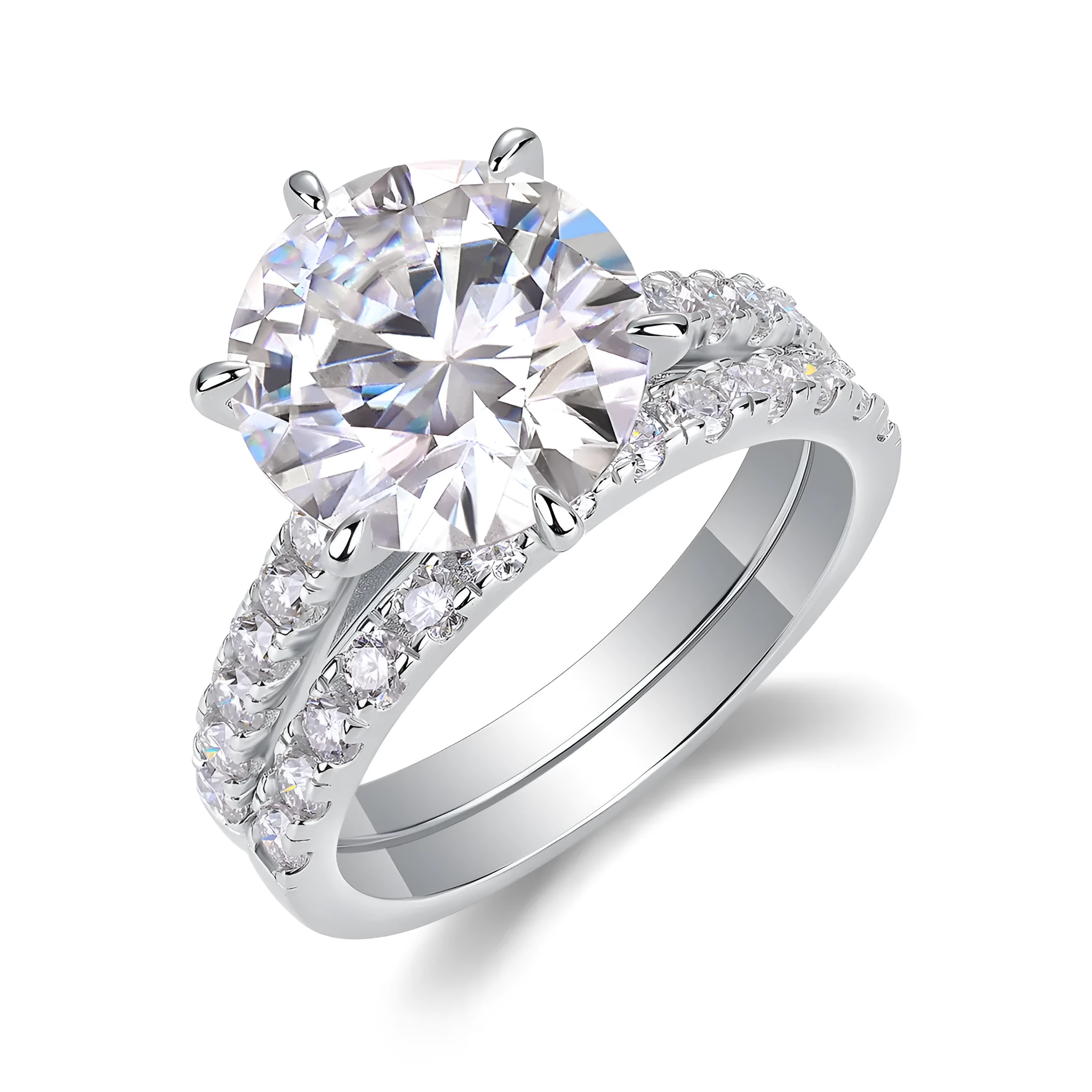 5-carat moissanite diamond look ring set S925 silver platinum plated with GRA certificate gift box