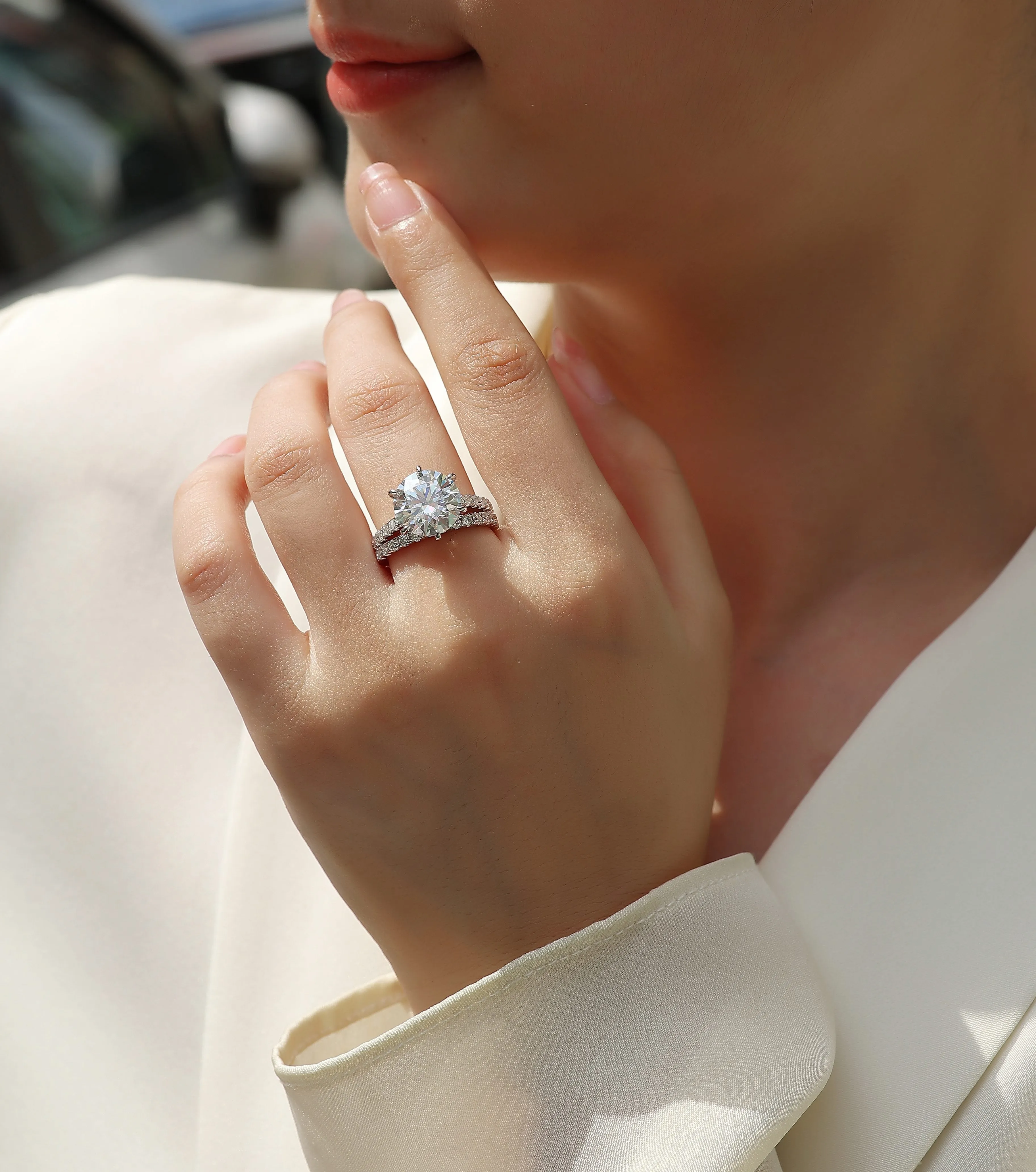 5-carat moissanite diamond look ring set S925 silver platinum plated with GRA certificate gift box