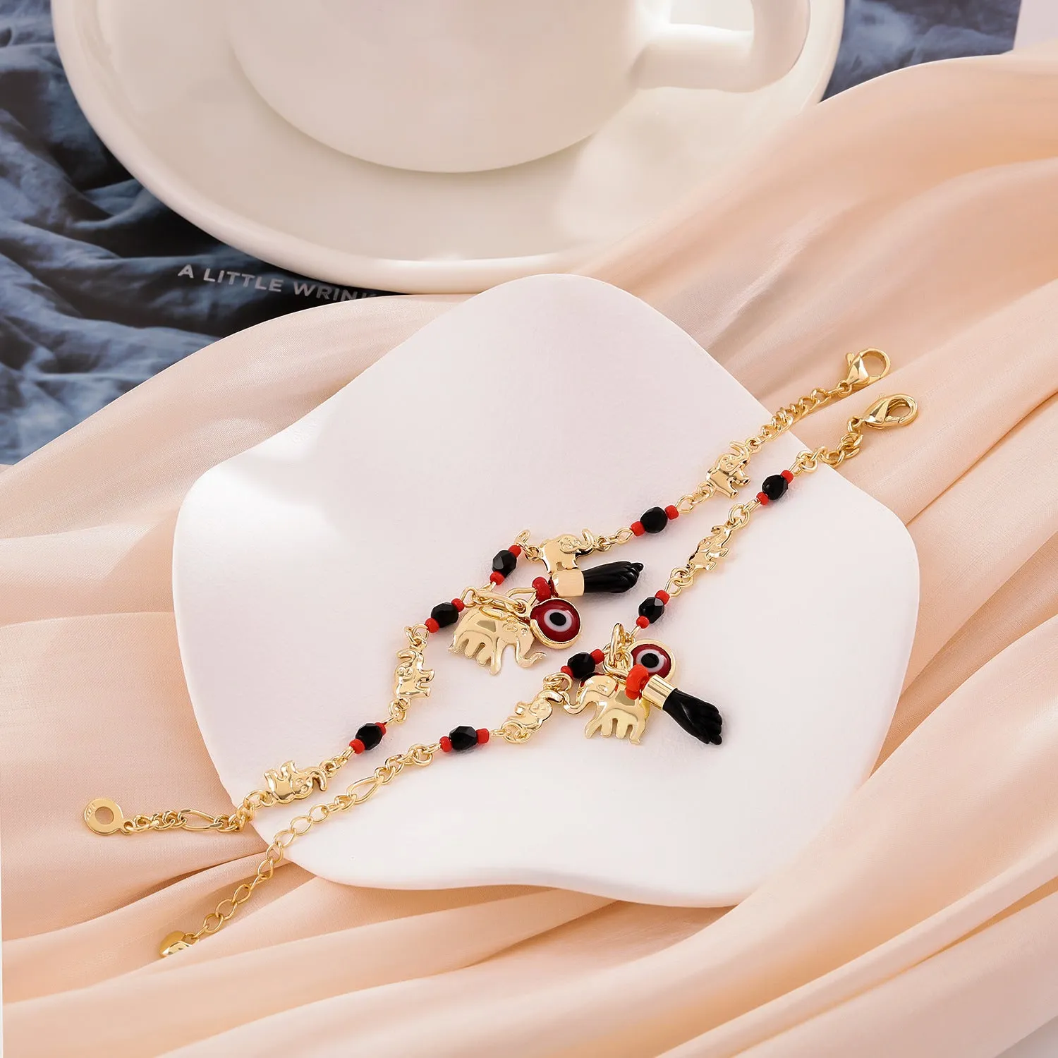 Cartoon elephant bracelet in gold colour, copper with electroplated finish, geometric shape