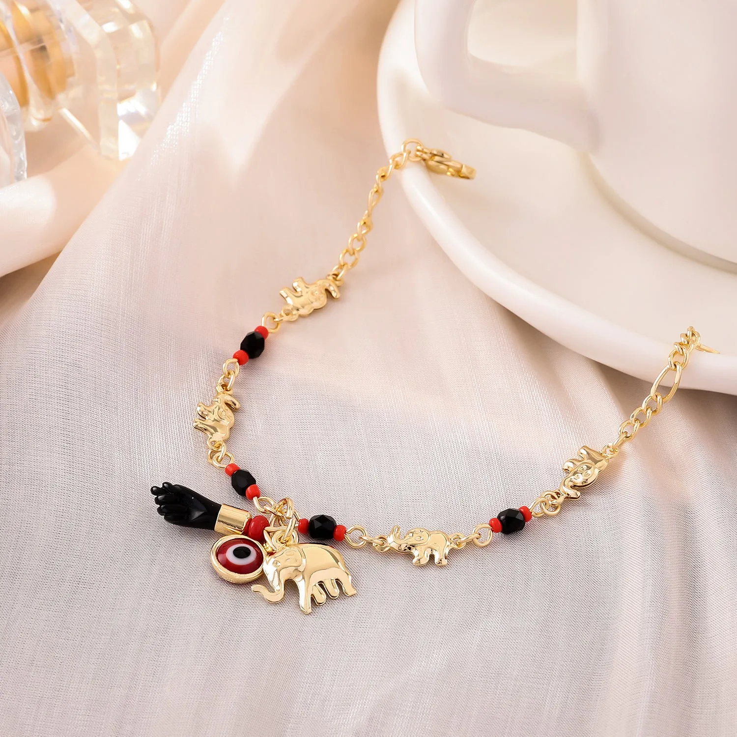Cartoon elephant bracelet in gold colour, copper with electroplated finish, geometric shape