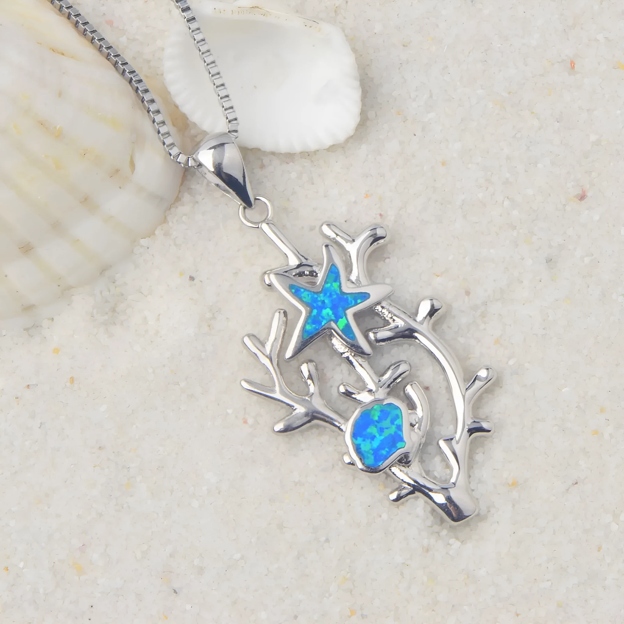 Blue sea cucumber pendant on copper chain with electroplated finish, natural style design