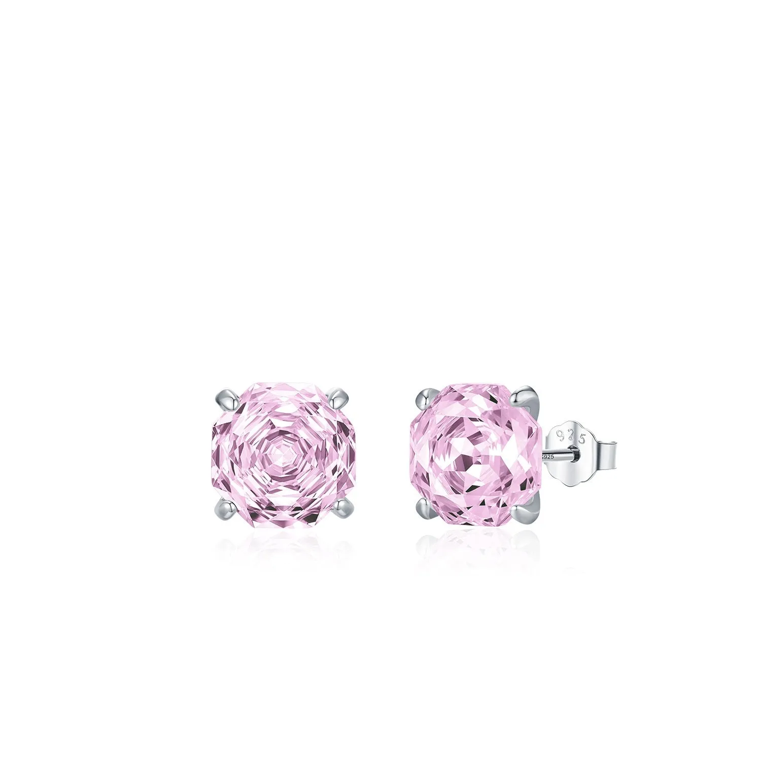 S925 sterling silver rose stud earrings for women in 6mm and 8mm sizes with pink plating