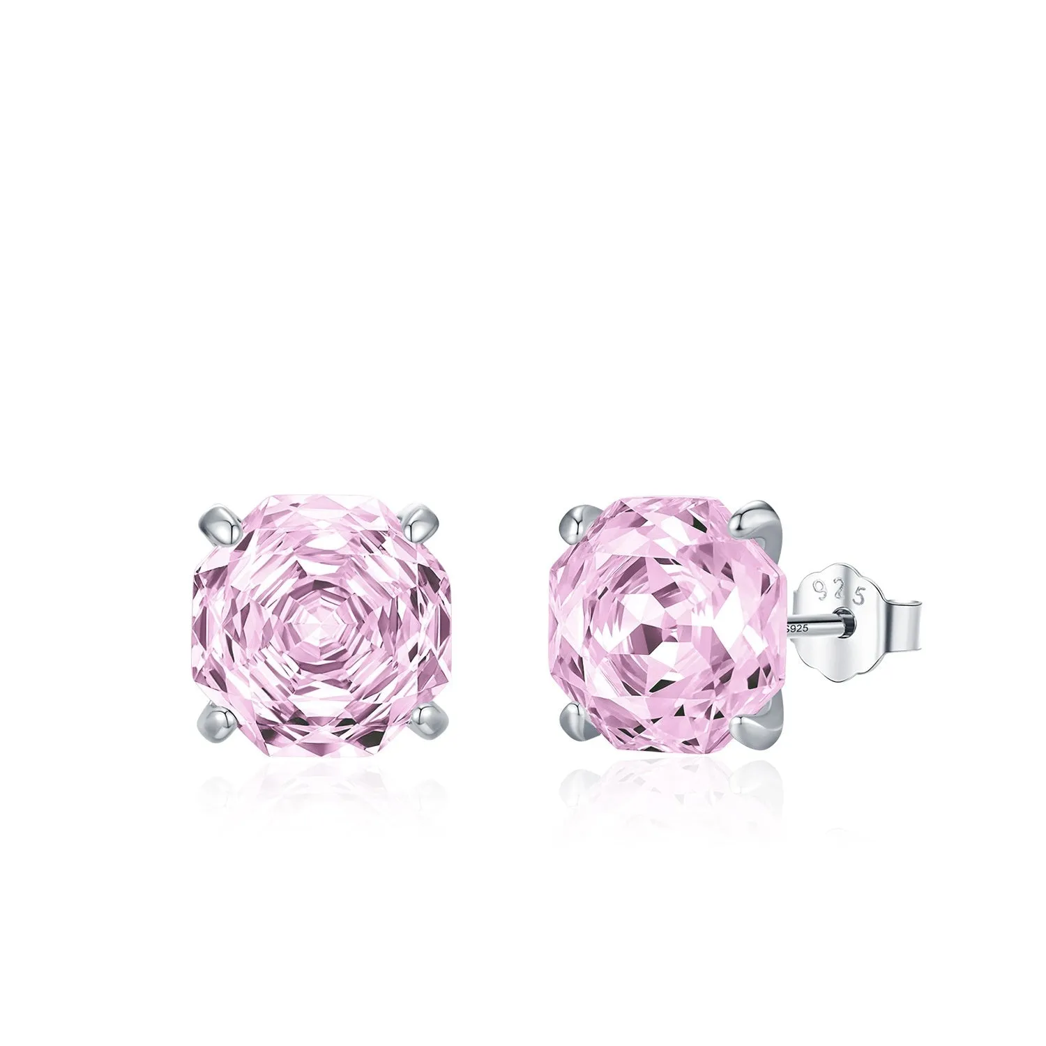 S925 sterling silver rose stud earrings for women in 6mm and 8mm sizes with pink plating