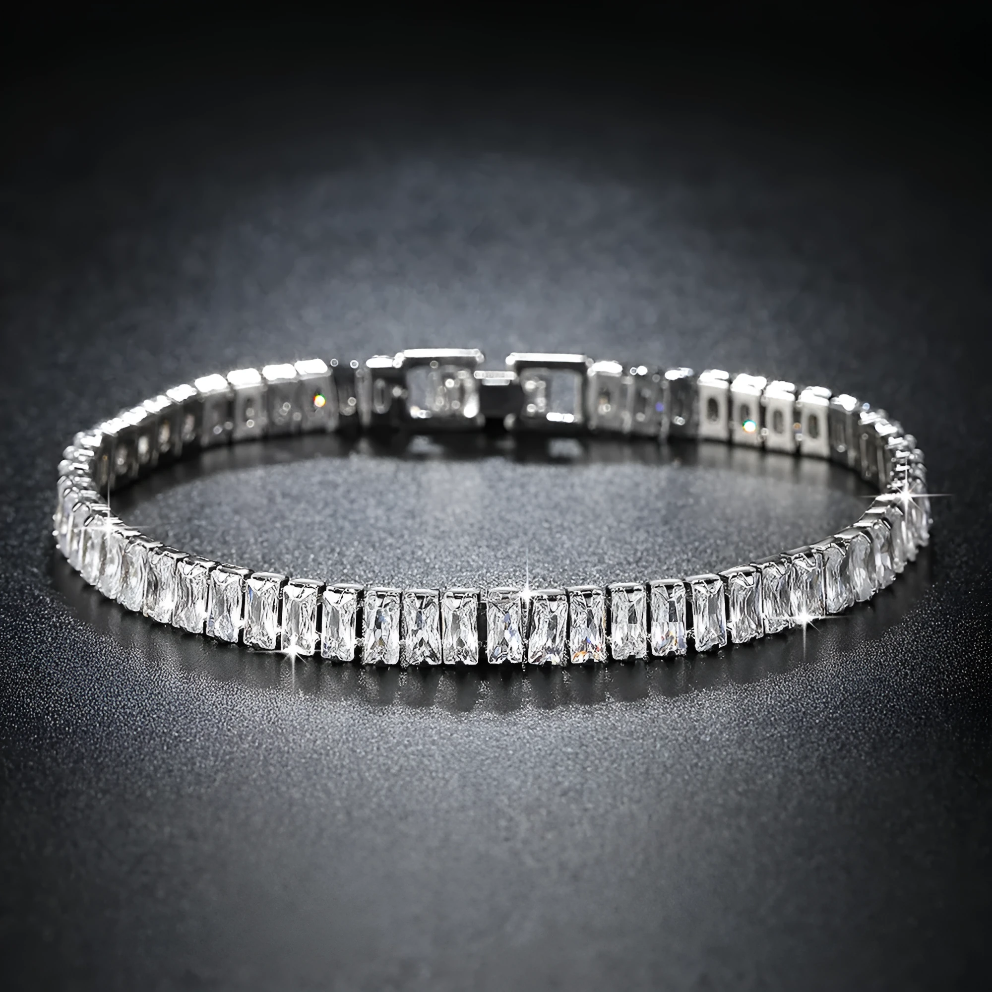 Women's thick chain rectangle zircon bracelet in white gold colour on copper base, geometric shape