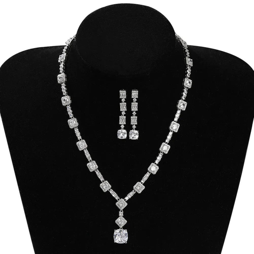 Copper inlaid zircon citrine necklace earring set with 18-inch claw chain on white background