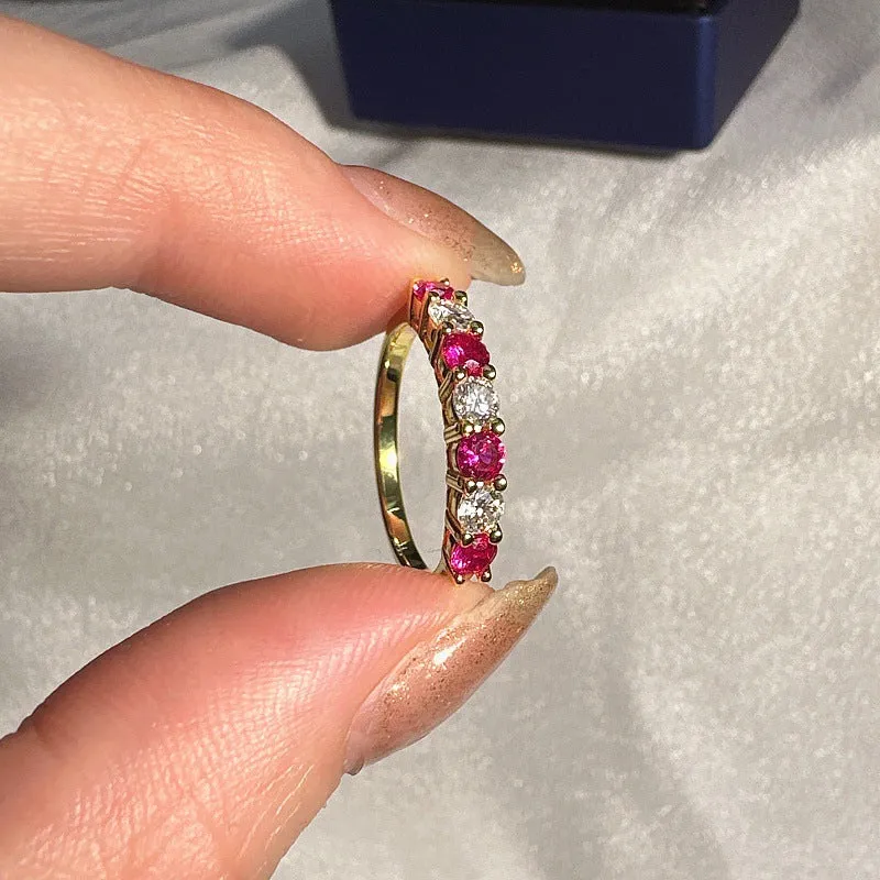 Women's crown-shaped moissanite ring with inlaid diamonds in Ruby Red colour, US size 7