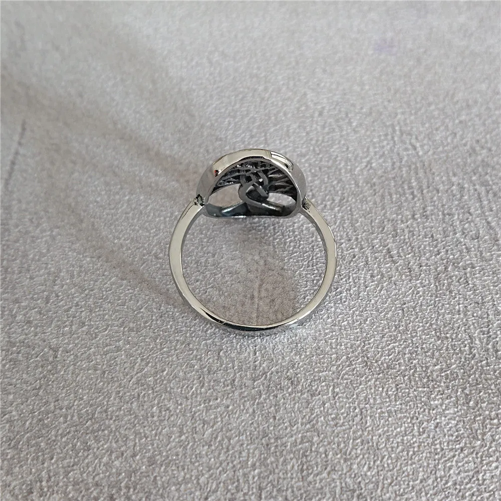 Retro Tree of Life design on a men's titanium steel ring shown in picture colour