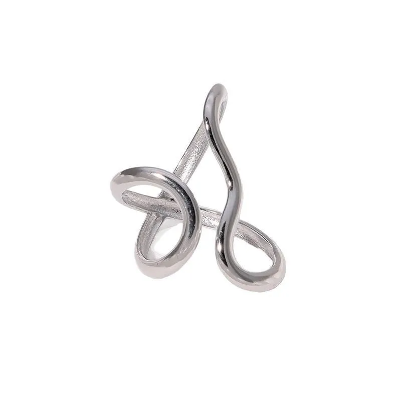 Minimalist irregular line open ring for women, zinc alloy, gold and silver electroplated finish, log-edge geometric style